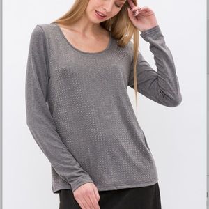 Long Sleeve Rhinestone Top- Charcoal